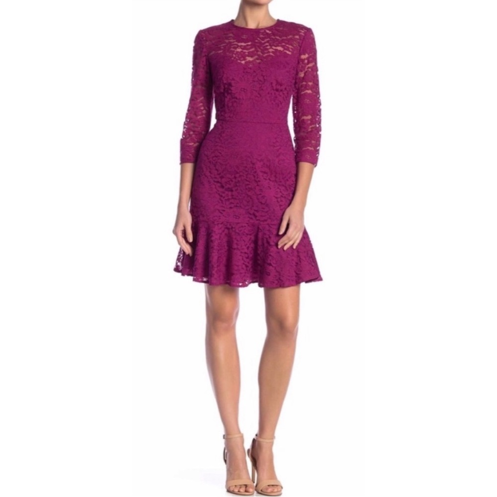 10. Trina Turk Stanley Lace Magenta Peplum Dress Size 4